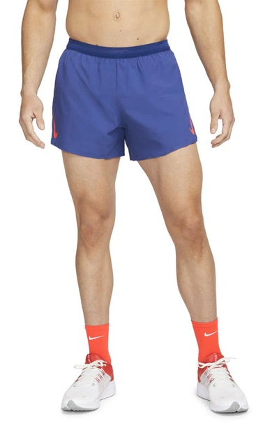 Nike Men's Dri-fit Adv Aeroswift 4" Brief-lined Racing Shorts In Deep Royal Blue/ Crimson