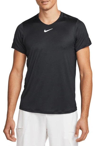 Nike Court Advantage Slim-fit Logo-print Dri-fit Mesh Tennis T-shirt In Black
