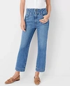 ANN TAYLOR PETITE SCULPTING POCKET HIGH RISE CORSET EASY STRAIGHT JEANS IN CLASSIC LIGHT INDIGO WASH