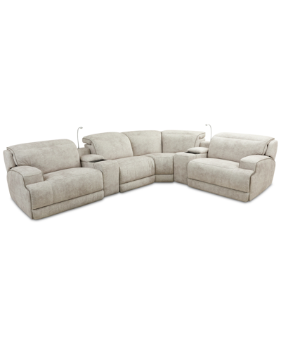 Furniture Sebaston 6-pc. Fabric Sectional With 2 Power Motion Recliners And 2 Usb Consoles, Created For Macy's In Highlander Stucco