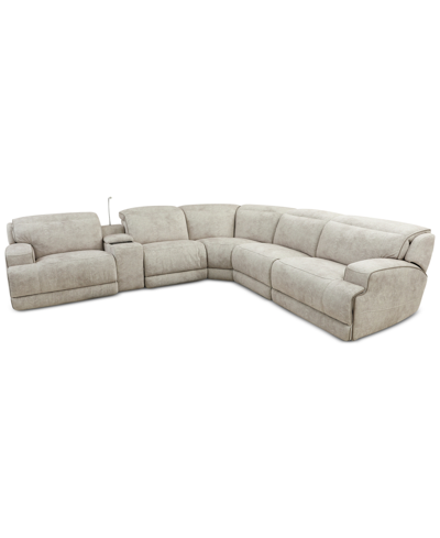 Furniture Sebaston 6-pc. Fabric Sectional With 3 Power Motion Recliners And 1 Usb Console, Created For Macy's In Highlander Stucco