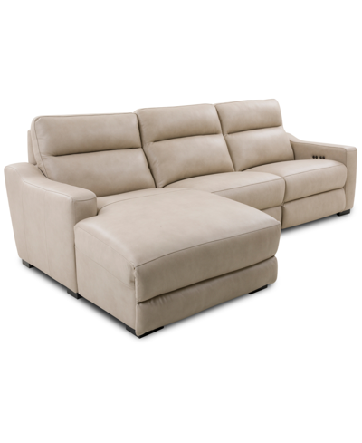 Furniture Gabrine 3-pc. Leather Sectional With 2 Power Headrests & Chaise, Created For Macy's In Ivory