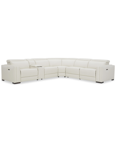 Furniture Jenneth 6-pc. Leather L Sectional With 2 Power Motion Recliners, Created For Macy's In Coconut Milk