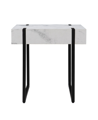 Southern Enterprises Rangy Modern Faux Marble End Table In Black Finish With White Faux Marble