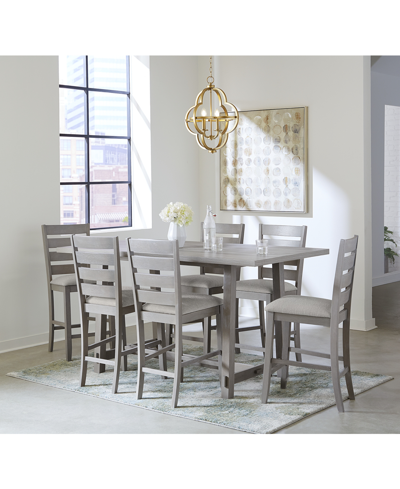 Macy's Max Meadows Counter Height 7-pc Dining Set (rectangular Trestle Table + 6 Chairs) In Grey