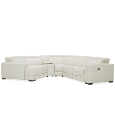 Furniture Jenneth 5-pc. Leather Sofa With 2 Power Motion Recliners And Cuddler, Created For Macy's In Coconut Milk