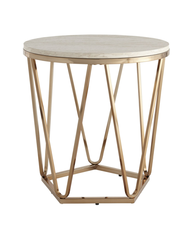 Southern Enterprises Lunia Faux Stone Round Coffee Table In Champagne And Faux Travertine Finish