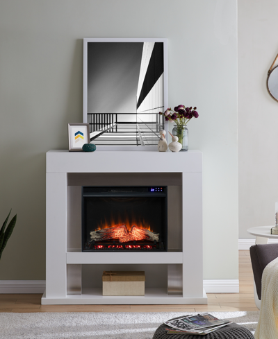 Southern Enterprises Liafo Stainless Steel Electric Fireplace In White Finish With Stainless Steel