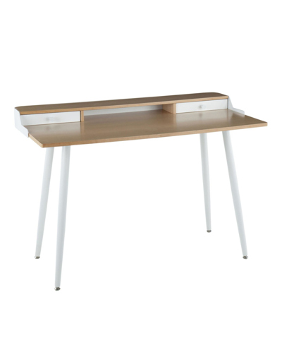 Lumisource Harvey Contemporary Desk In White Steel,natural Wood,white Wood