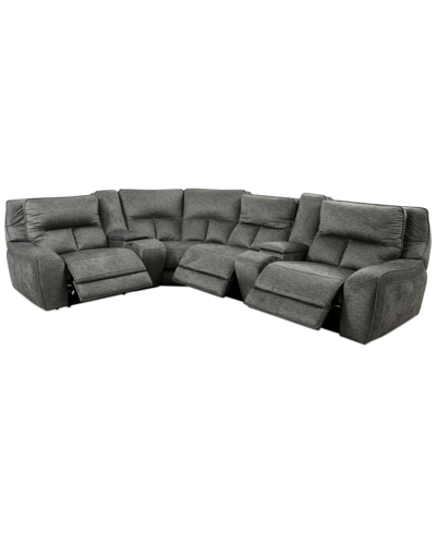 Furniture Closeout! Terrine 6-pc. Fabric Sectional With 3 Power Motion Recliners And 2 Usb Consoles, Created F In Alton Gull