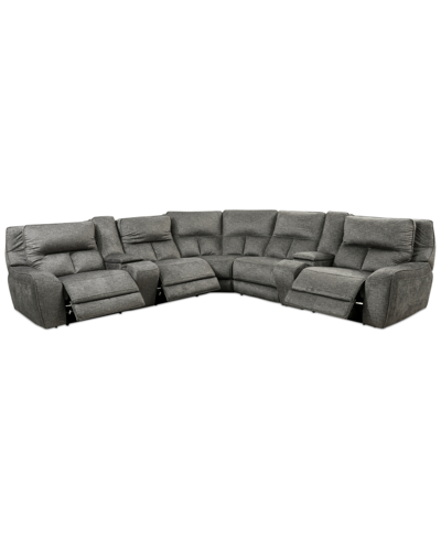 Furniture Closeout! Terrine 7-pc. Fabric Sectional With 3 Power Motion Recliners And 2 Usb Consoles, Created F In Alton Gull