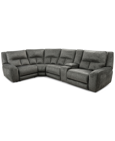 Furniture Closeout! Terrine 5-pc. Fabric Sectional With 2 Power Motion Recliners And 1 Usb Console, Created Fo In Alton Gull