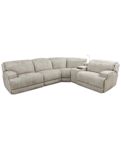 Furniture Sebaston 5-pc. Fabric Sectional With 3 Power Motion Recliners And 1 Usb Console, Created For Macy's In Pewter