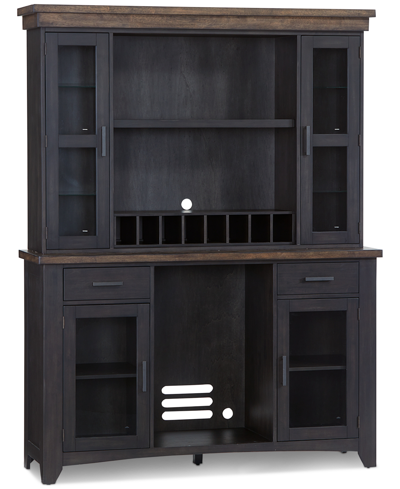 Furniture Peighton Back Bar With Hutch In Rubbed Black And Washed Brown