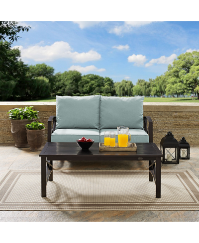 Crosley Kaplan 2 Piece Outdoor Seating Set With Cushion - Loveseat, Coffee Table In Oiled Bronze