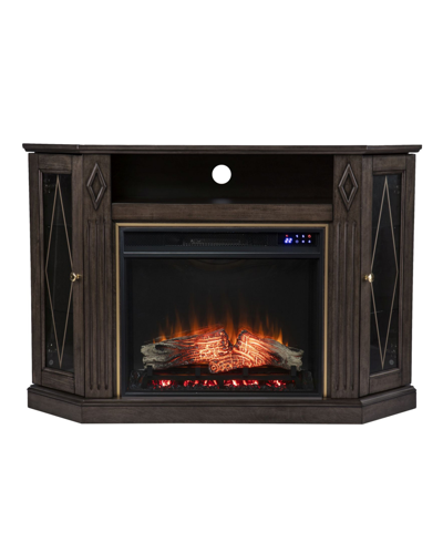 Southern Enterprises Ahle Electric Fireplace With Media Storage In Light Brown With Gold Accents