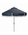 Safavieh Milan Fringe 11ft Round Crank Umbrella In Navy/white