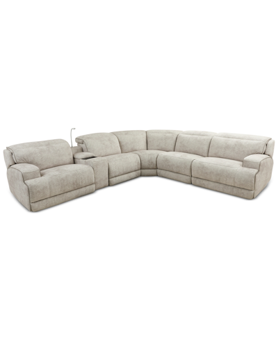Furniture Sebaston 6-pc. Fabric Sectional With 2 Power Motion Recliners And 1 Usb Console, Created For Macy's In Highlander Stucco