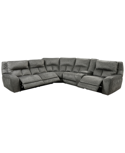 Furniture Closeout! Terrine 6-pc. Fabric Sectional With 3 Power Motion Recliners And 1 Usb Console, Created Fo In Alton Gull