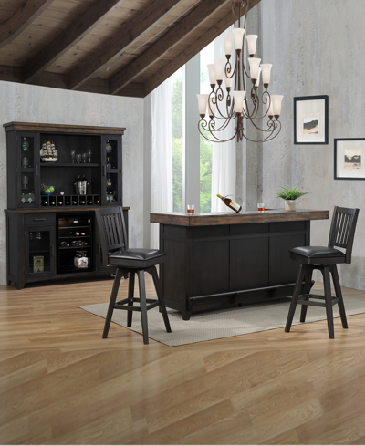 Furniture Peighton 5-piece Bar Set (back Bar And Hutch, Bar And Two Stools) In Rubbed Black And Washed Brown