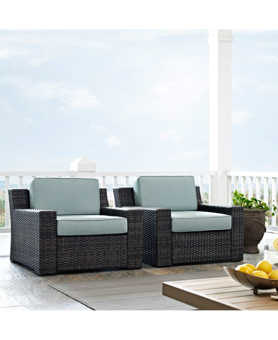 Crosley Beaufort 2 Piece Outdoor Wicker Seating Set With Mist Cushion - 2 Outdoor Wicker Chairs In Brown