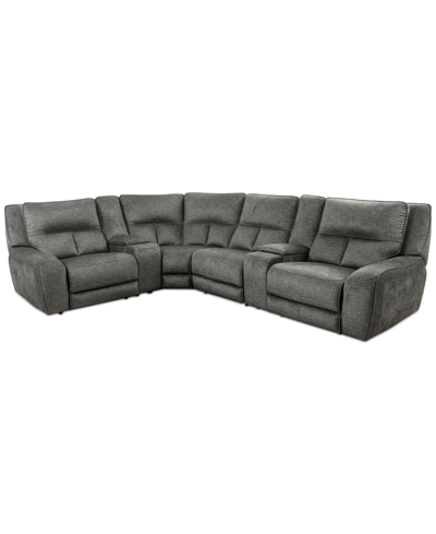 Furniture Closeout! Terrine 6-pc. Fabric Sectional With 2 Power Motion Recliners And 2 Usb Consoles, Created F In Alton Gull
