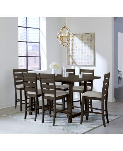 Macy's Closeout! Max Meadows Counter Height 7-pc Dining Set (rectangular Trestle Table + 6 Chairs) In Dark Brown