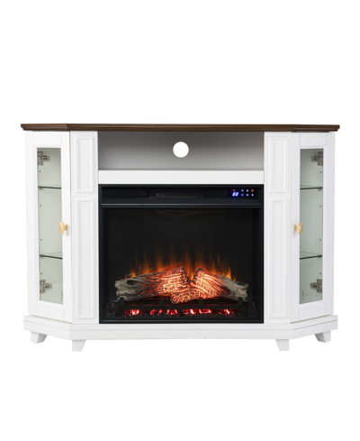 Southern Enterprises Dilvon Electric Media Fireplace With Storage In White And Brown Finish