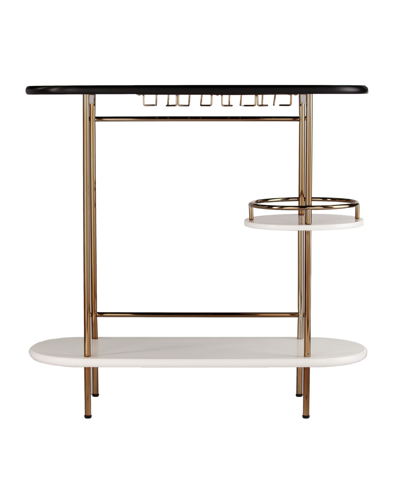 Southern Enterprises Digli Wine, Bar Table With Glassware Storage In Champagne Finish Metalwork