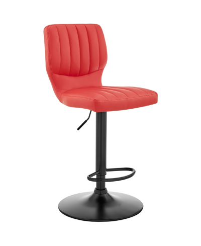 Armen Living Bardot Adjustable Faux Leather Swivel Bar Stool In Red