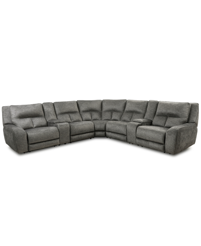 Furniture Closeout! Terrine 7-pc. Fabric Sectional With 2 Power Motion Recliners And 2 Usb Consoles, Created F In Alton Gull