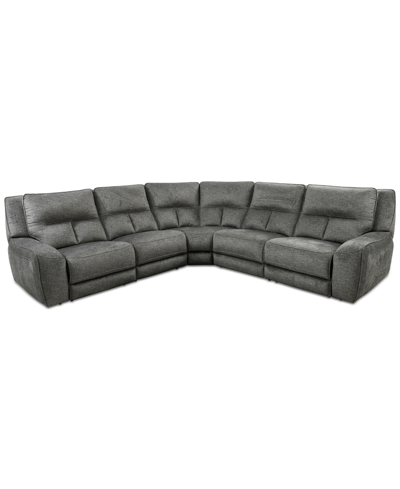 Furniture Closeout! Terrine 5-pc. Fabric Sectional With 3 Power Motion Recliners, Created For Macy's In Alton Gull