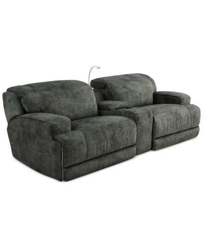 Furniture Sebaston 3-pc. Fabric Sofa With 2 Power Motion Recliners And 1 Usb Console, Created For Macy's In Highlander Midnight