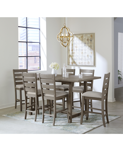 Macy's Closeout! Max Meadows Counter Height 7-pc Dining Set (rectangular Trestle Table + 6 Chairs) In Light Brown