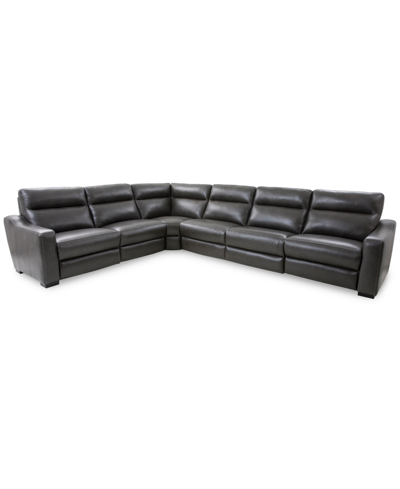 Furniture Gabrine 6-pc. Leather Sectional With 2 Power Headrests, Created For Macy's In Charcoal
