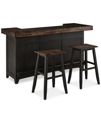 Furniture Peighton 3 Piece Bar Set (bar With 2 Stools) In Rubbed Black And Washed Brown