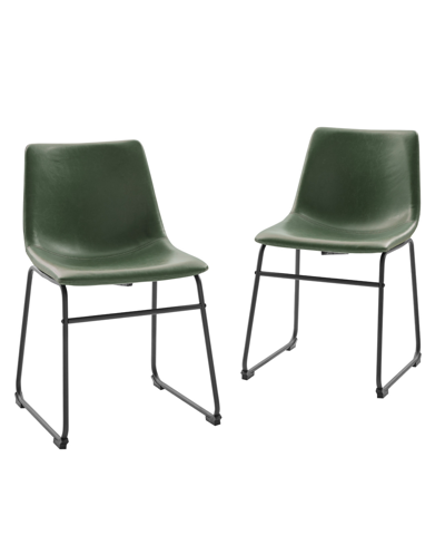 Walker Edison 18" Contemporary Metal-leg Faux Leather Dining Chair, Set Of 2 In Green