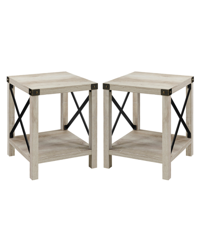 Walker Edison Farmhouse 2-piece Metal-x Side Tables With Lower Shelf Set In White Oak
