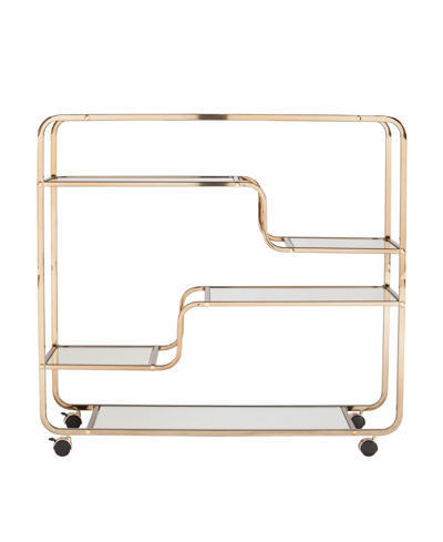 Southern Enterprises Mada Art Deco Mirrored Bar Cart In Mirrored Shelves With Champagne Finish