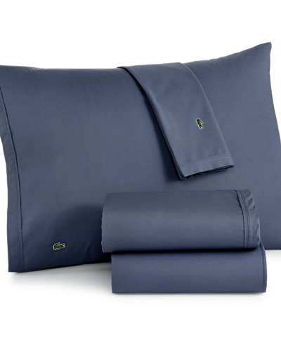 Lacoste Home Solid Cotton Percale Pillowcase Pair, Standard In Vintage Indigo