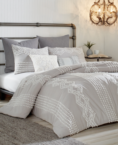 Peri Home Cut Geo Cotton Queen Duvet Cover Bedding In Grey