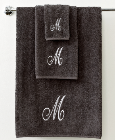 Avanti Monogram Initial Script Granite & Silver Hand Towel, 16" X 30" In Black