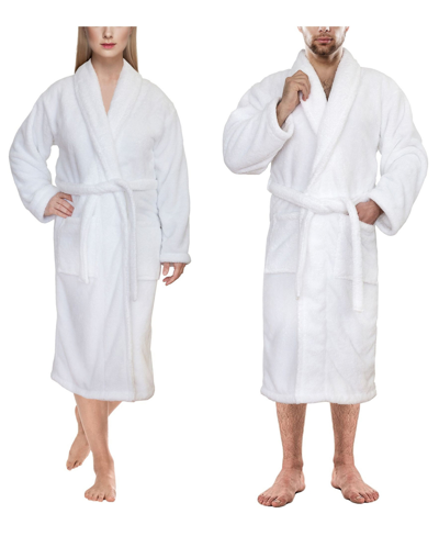 American Soft Linen Unisex Luxury Hotel Spa Warm Shawl Collar Soft Plush Fleece Bath Robe Bedding In White