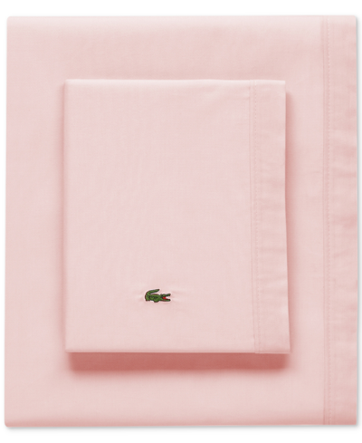 Lacoste Home Solid Cotton Percale Sheet Set, California King In Iced Pink