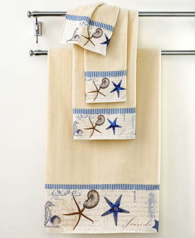 Avanti Antigua Starfish & Seashells Cotton Fingertip Towel, 11" X 18" In Ivory
