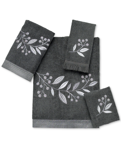 Avanti Madison Foliage Embroidered Cotton Hand Towel, 16" X 30" In Granite