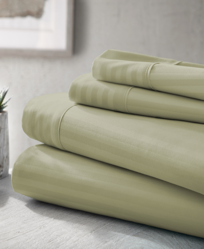 Ienjoy Home Expressed In Embossed By The Home Collection Striped 4 Piece Bed Sheet Set, King In Sage Striped
