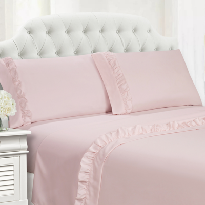 Cathay Home Inc. Ruffle Hem King 4 Pc Sheet Set Bedding In Rose