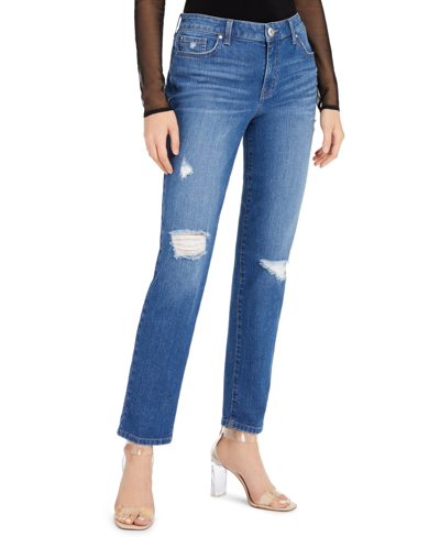 Inc International Concepts Women's Curvy Mid Rise Ripped Straight-leg Jeans, Created For Macy's In Portside Wash
