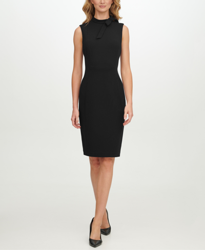 Calvin Klein Petite Bow-neck Sheath Dress In Black